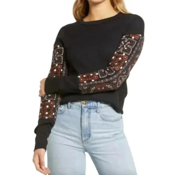 Free People Nikki Layering Bandana Patchwork Sweater Top - Picture 1 of 13